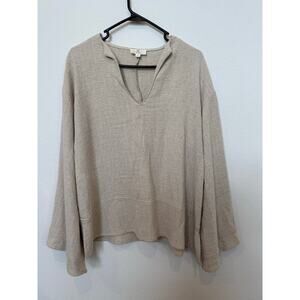 P. Cill Tan Linen Blend Long Sleeve Tunic Top Medium